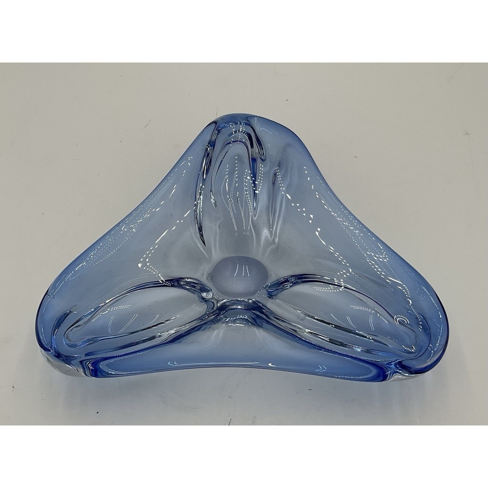 Blue Murano Art Glass Boomerang Bowl Shape 3 Pointed MCM Vintage Ashtray  10.5"
